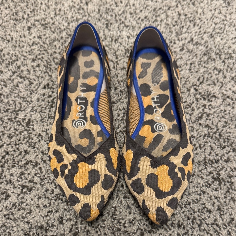 Rothy's Leopard Print Flats with Blue Accents